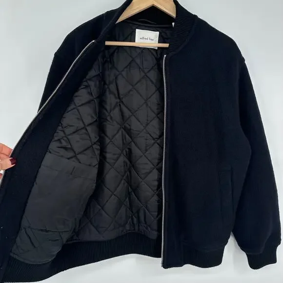 Aritzia Wilfred 100% Merino Wool Stable Bomber Jacket Full Zip Quilted Lined - Picture 10 of 14